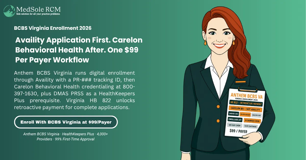 BCBS Virginia Provider Enrollment in 2026: The Complete Guide to Anthem Credentialing, HealthKeepers Plus Medicaid, Carelon Behavioral Health, and Nine Policy Changes Every Virginia Provider Must Know