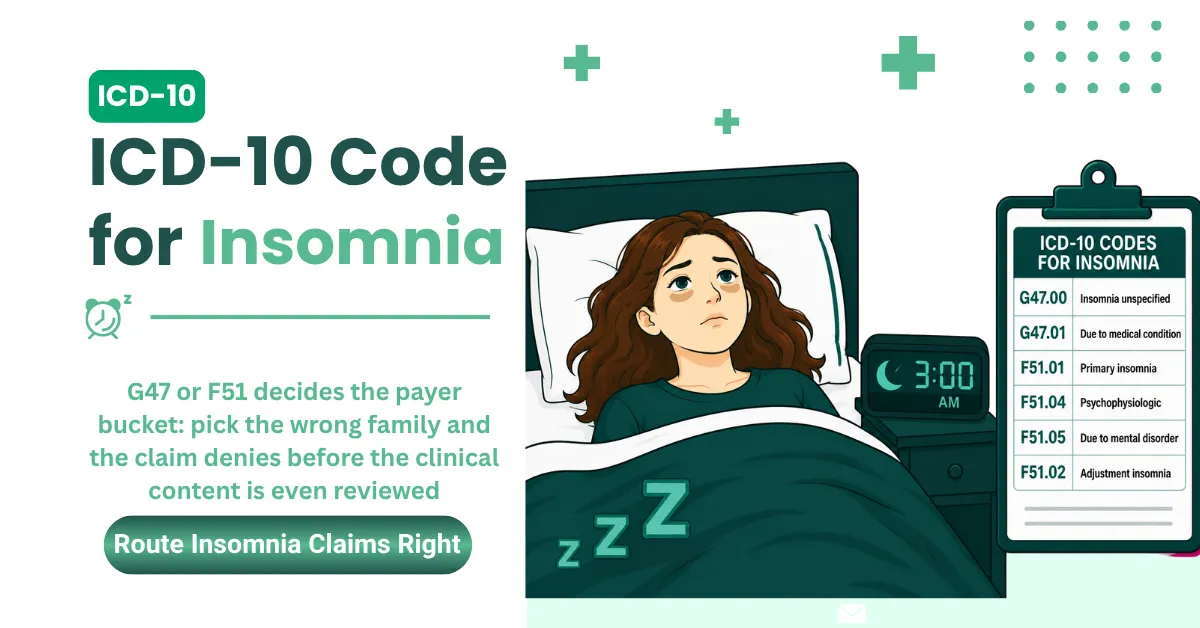 ICD-10 Code for Insomnia: G47.00, G47.01, F51.01 and the Complete 2026 Billing Guide